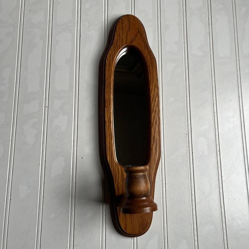 Vintage Golden Oak Wall Candle Holder mirror | Farmhouse Cottage Decor